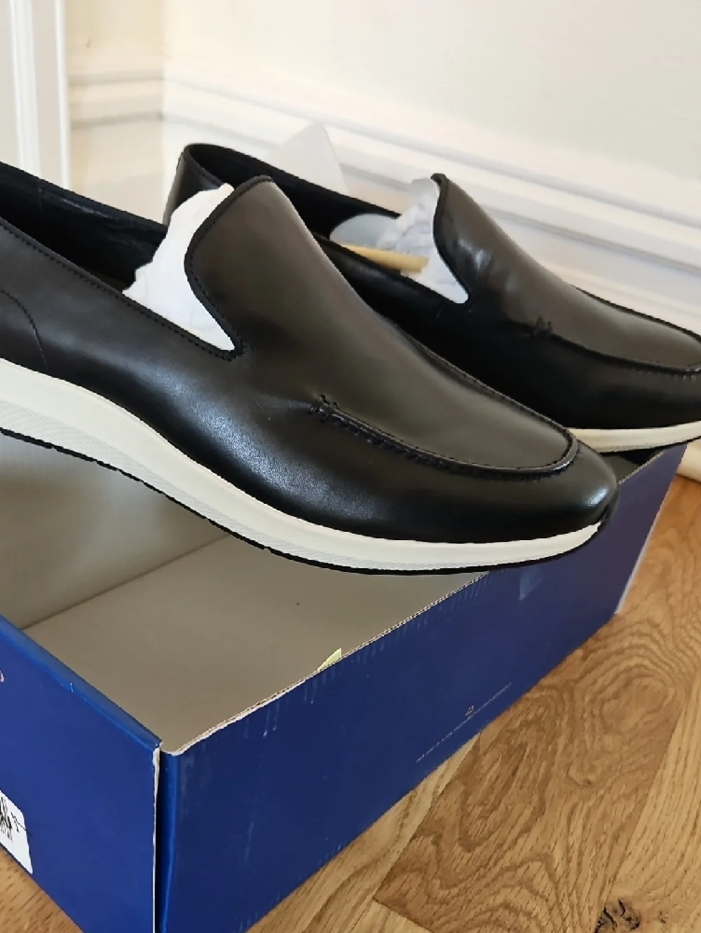 Vince Camuto Black Leather Slip-On Loafers with White Sole